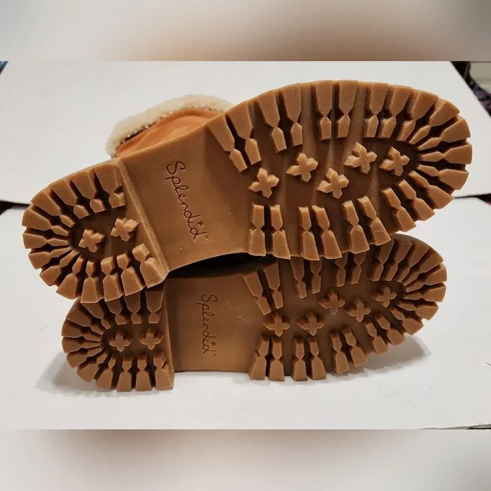Splendid  Antonia faux fur trimmed Cognac leather boots Women's size 7.5 8 new!!